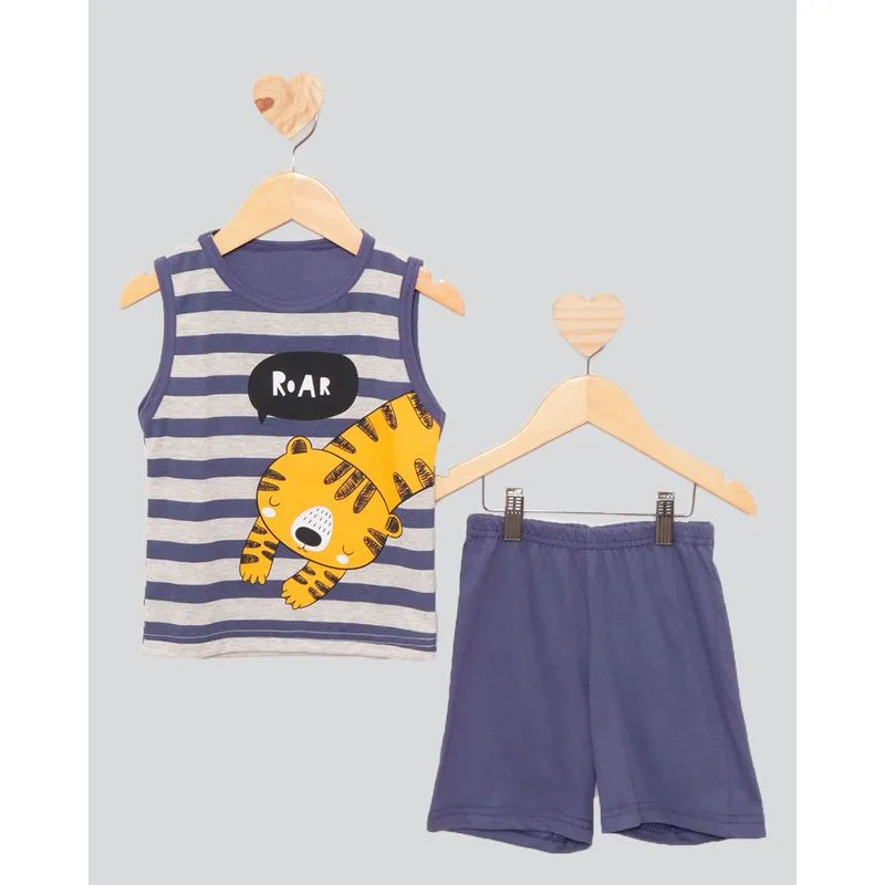 Pijama Regata Bebê Curto Listrado Tigrinho Azul 2
