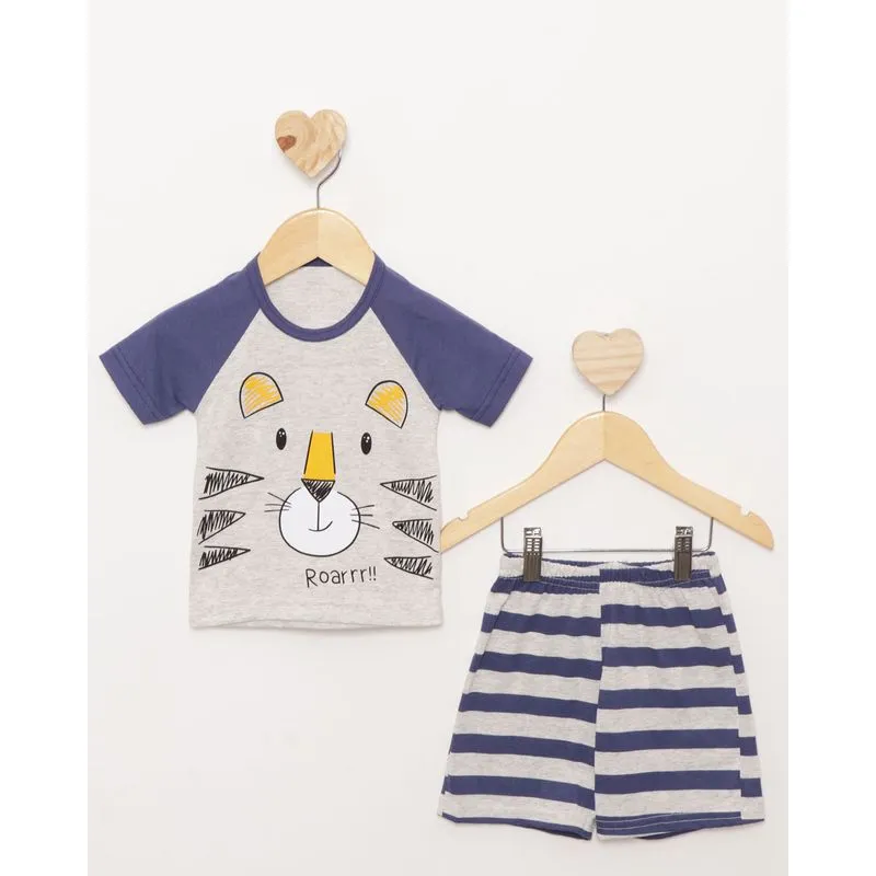 Pijama Bebê Curto Manga Raglan Mescla Cinza 1