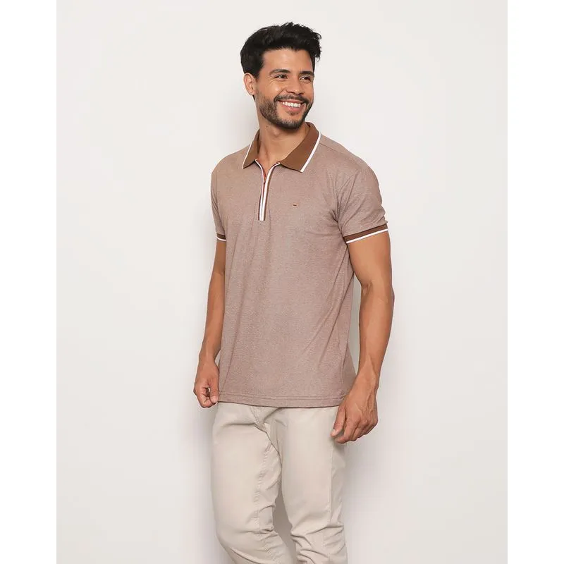 Camisa Polo Masculina Piquet Manga Curta Marrom M