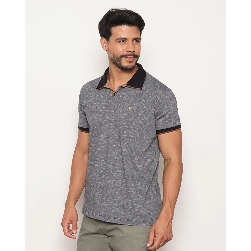 Camisa Polo Masculina Mescla Manga Curta Cinza P