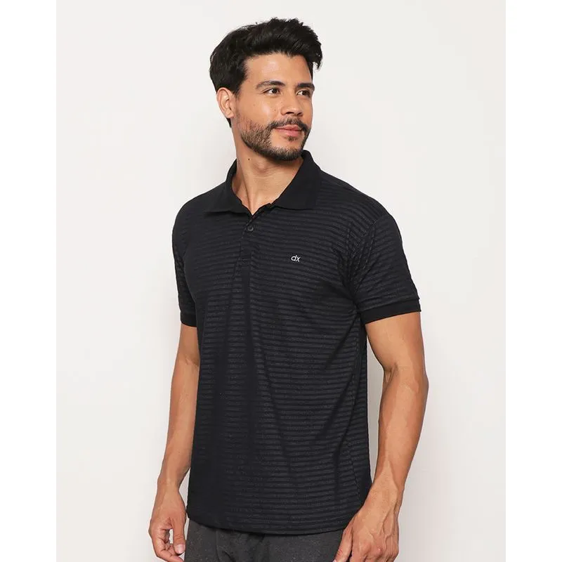 Camisa Polo Masculina Texturizada Manga Curta Preta GG