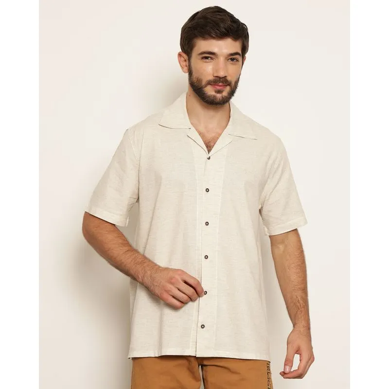 Camisa Masculina Flame Viscolinho Com Botão Off White 1