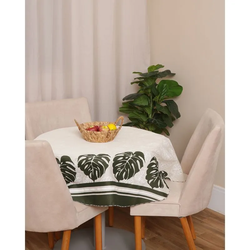 Toalha De Mesa Redonda Raner Estampada Off White UN