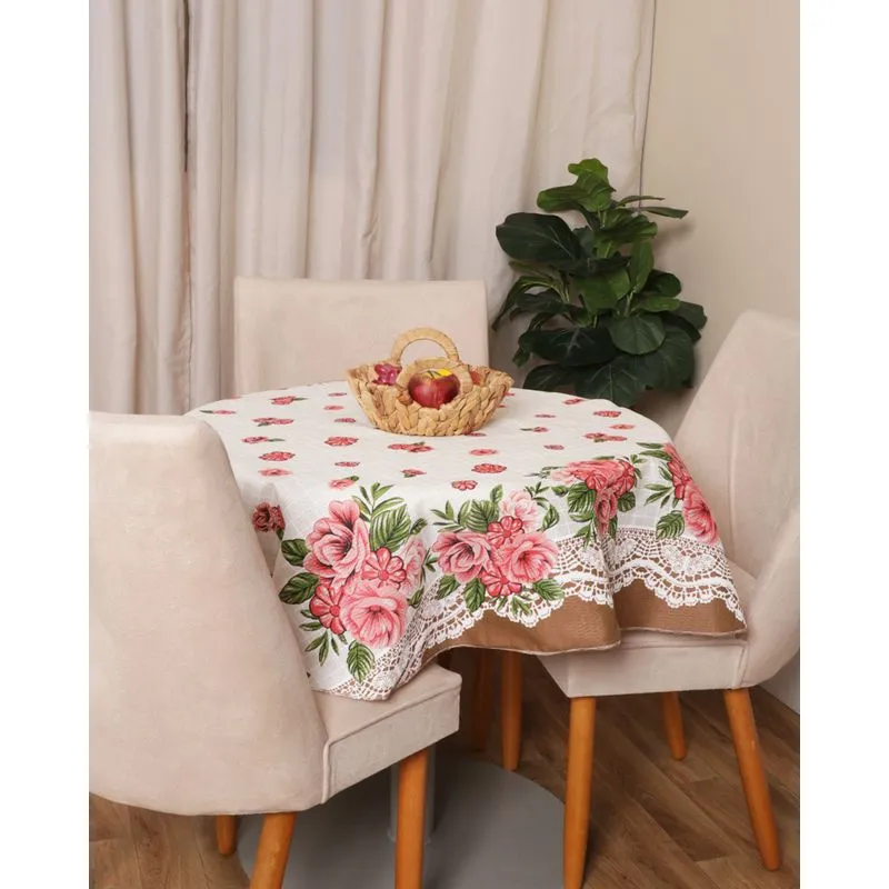 Toalha de Mesa Redonda Raner com Estampa Floral Off White UN