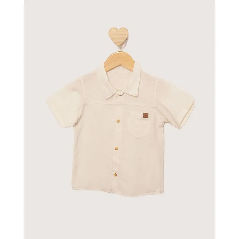 Camisa Bebê Manga Curto Bolso Frontal Bege 1