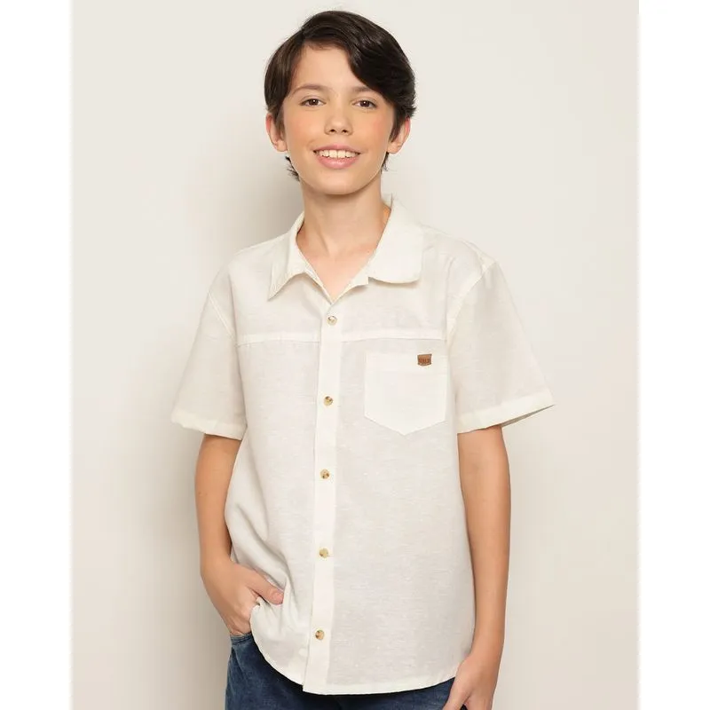 Camisa Juvenil Gola Dobrável Com Botões Bolso Off White 14