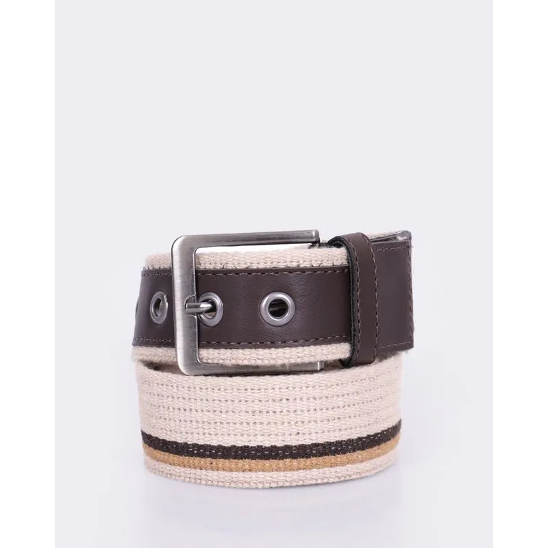 Cinto Masculino Casual Listrado Fivela Bege M