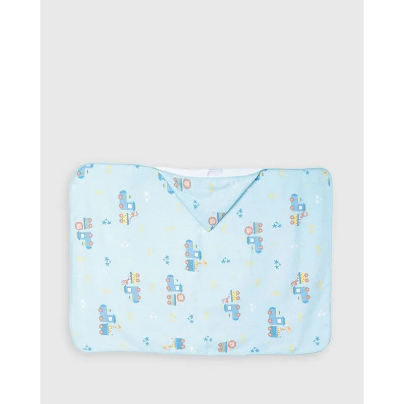 Toalha de Banho Fralda Bebê Capuz 70cm x 90cm Bichinhos Azul UN