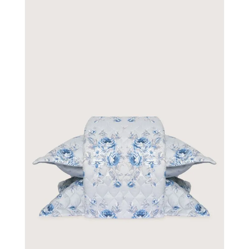 Kit Colcha Casal 3 Peças Micropercal Andreza Estampa Floral Azul UN