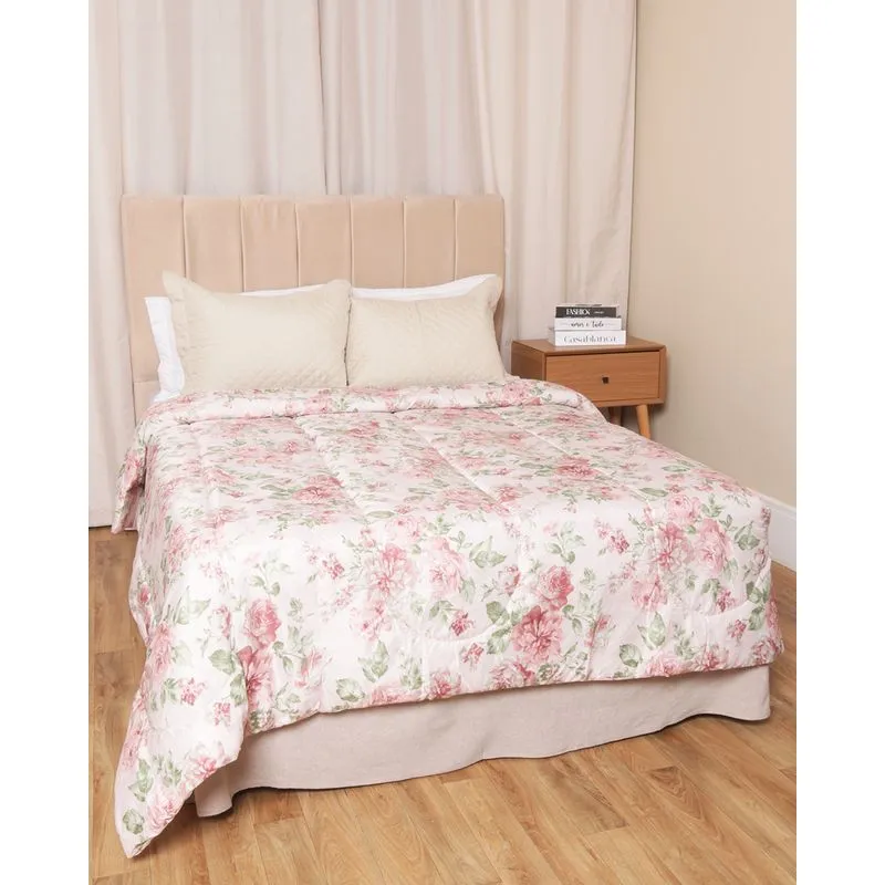 Edredom Casal Andreza Dupla Face Estampa Floral Rosa UN