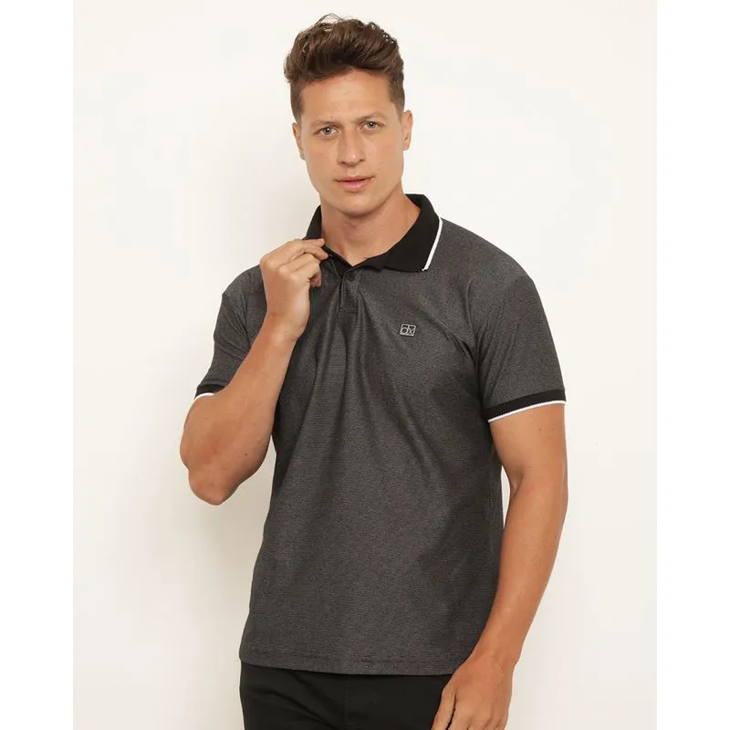 Camisa Polo Masculina Texturizada Manga Curta Preta M