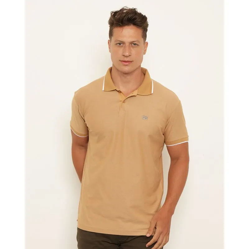 Camisa Polo Masculina Texturizada Manga Curta Bege G