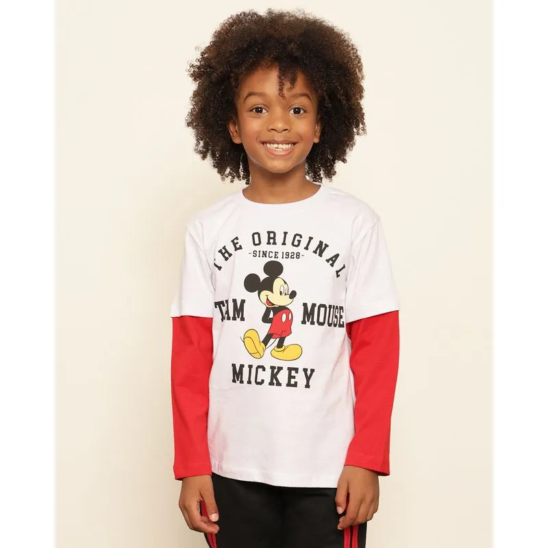 Camiseta Infantil Disney Mickey Manga Longa Branca 8