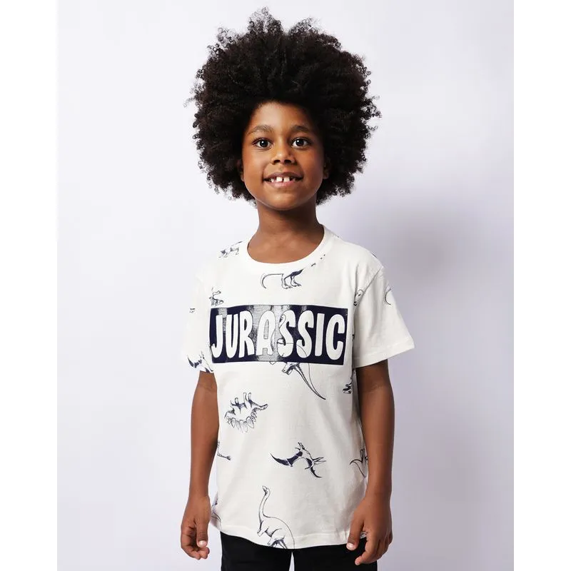 Camiseta Infantil Estampa Dinossauro Manga Curta Off White 4