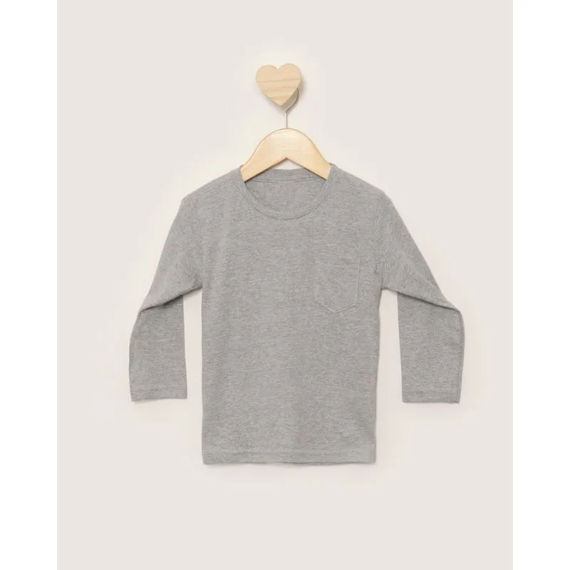 Camiseta Bebê Básica Manga Longa Com Bolsinho Cinza 1