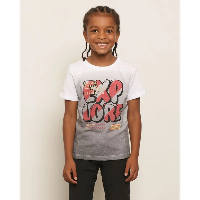 Camiseta Infantil Menino Estampa Explore Branca 6