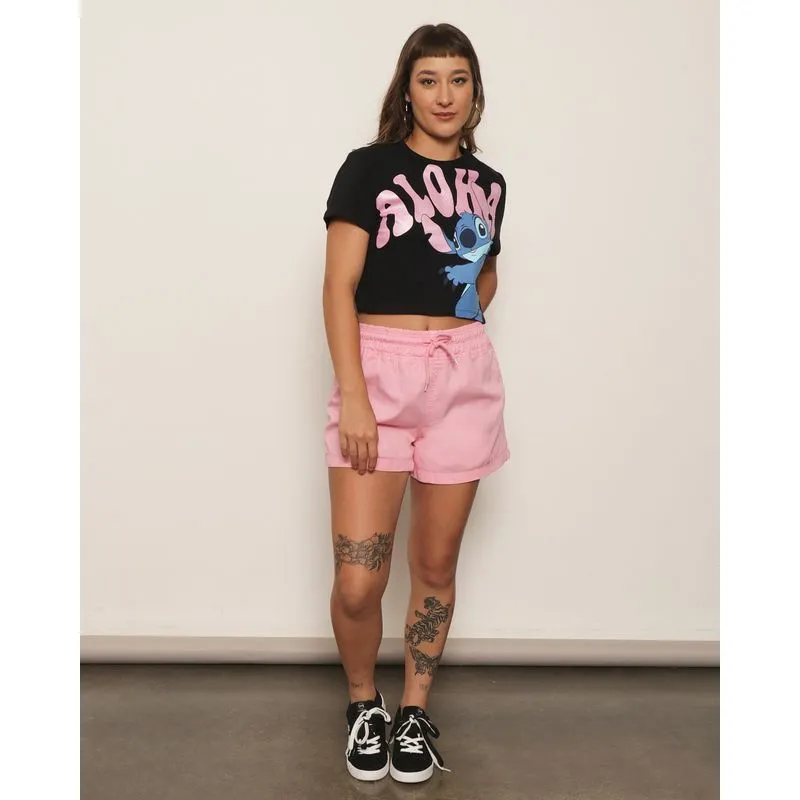 Short Feminino Sarja Com Elástico E Cordão Rosa Claro 44