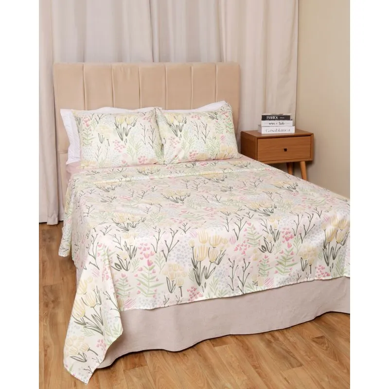 Jogo De Cama Casal Camesa 4 Peças Estampa Floral Amarelo UN