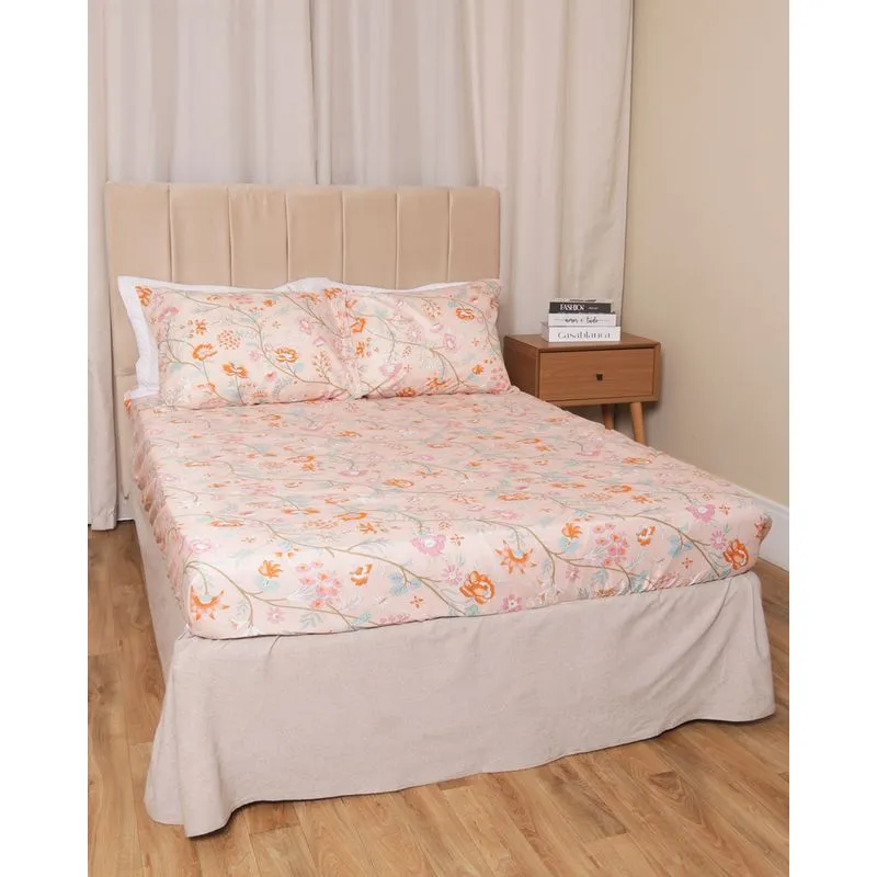 Jogo De Cama Casal Andreza 3 Peças Estampa Floral Laranja UN