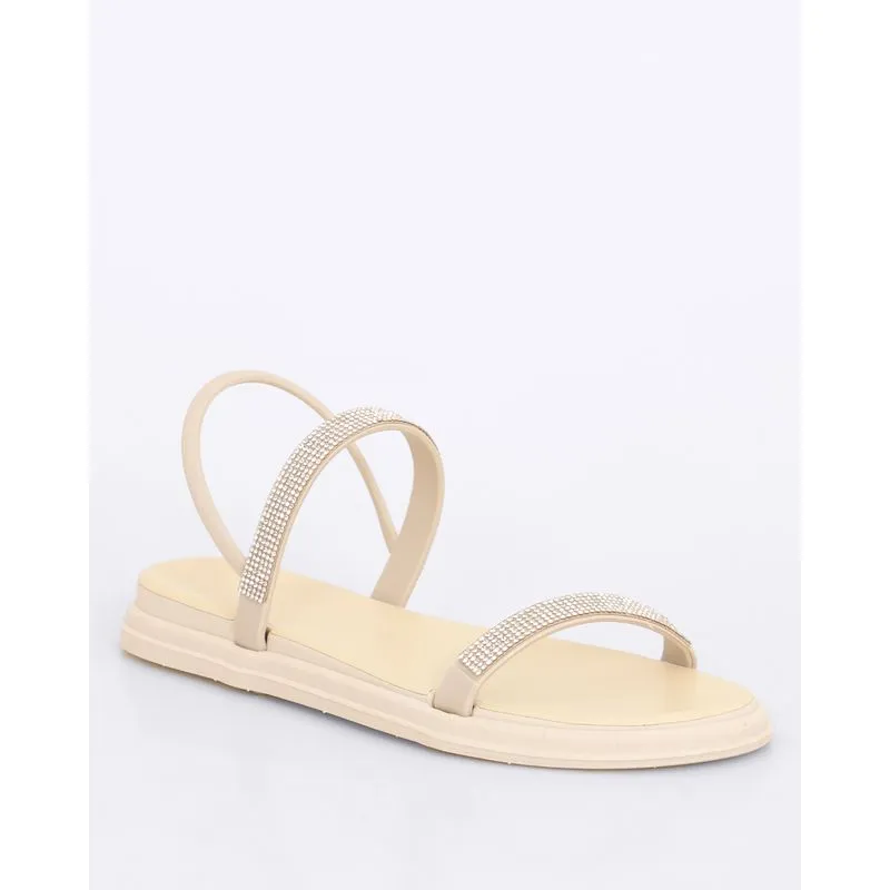 Sandália Rasteira Feminina com Strass Off White 36/37