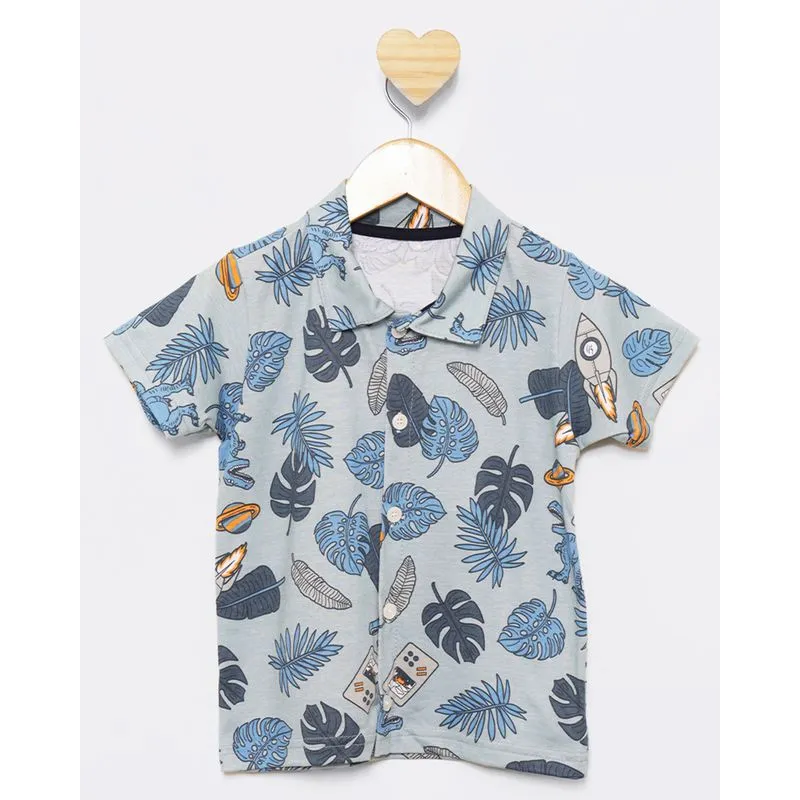 Camisa Bebê Estampada Dinossauro Manga Curta Azul 3