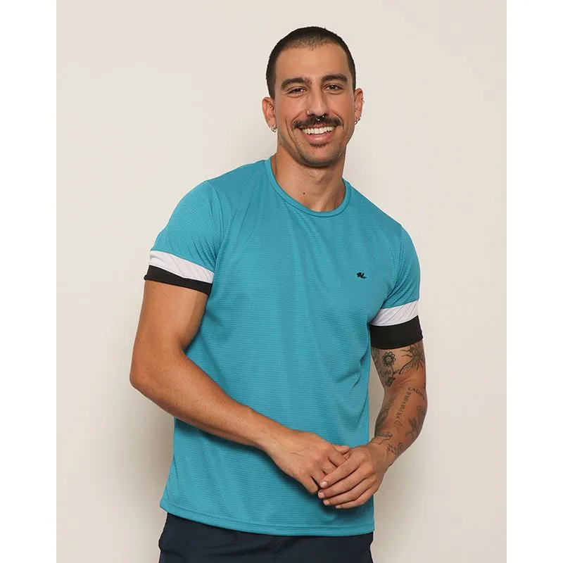Camiseta Masculina Esportiva Dry Fit Texturizada Com Recortes Manga Curta Azul GG