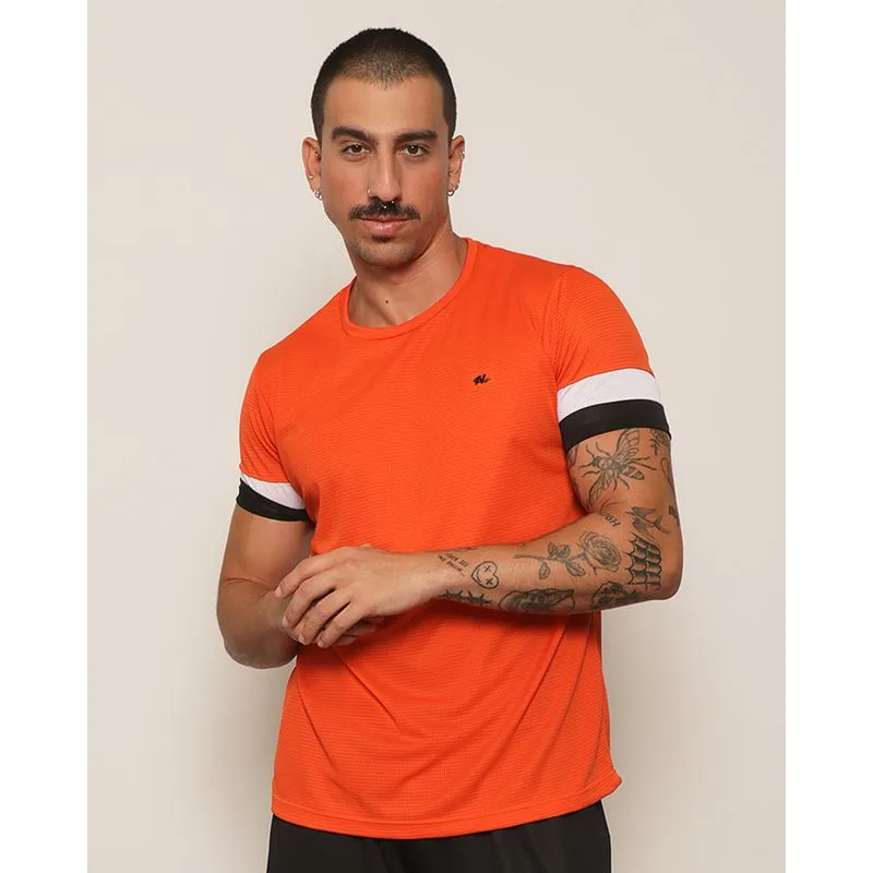 Camiseta Masculina Esportiva Dry Fit Texturizada Com Recortes Manga Curta Laranja GG