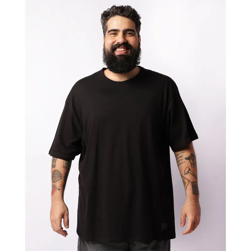 Camiseta Plus Size Masculina Algodão Peruano Manga Curta Preta G5