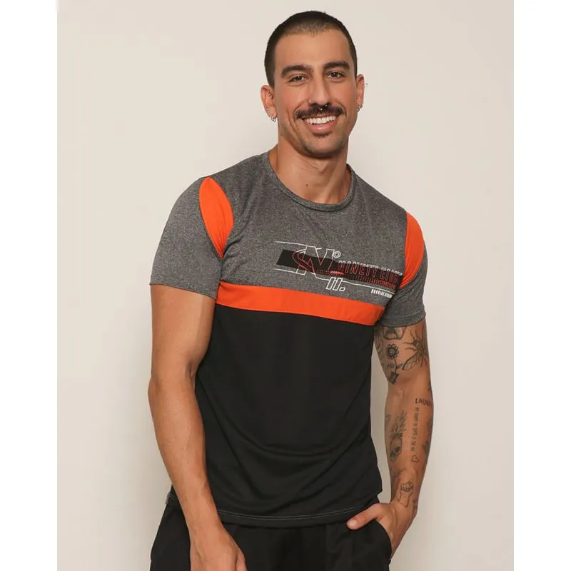 Camiseta Masculina Esportiva Dry Fit Texturizada Com Recortes Manga Curta Laranja GG