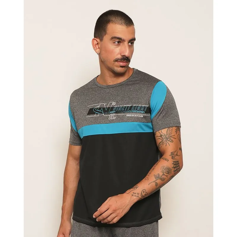 Camiseta Masculina Esportiva Dry Fit Texturizada Com Recortes Manga Curta Azul GG