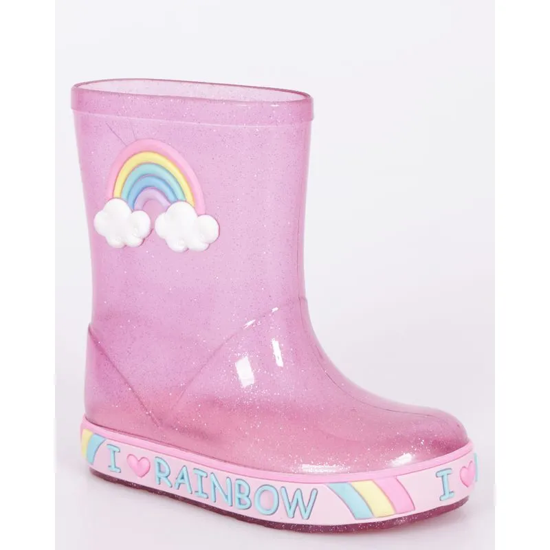 Bota Bebê Galocha Aplicação Com Glitter Rosa 21/22