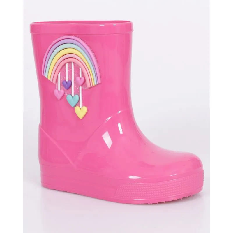Bota Bebê Galocha Com Aplicação Arco-Íris Rosa 23/24