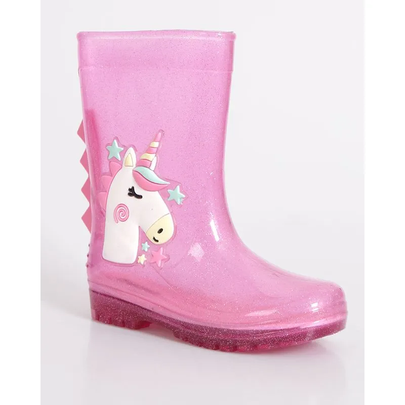 Bota Infantil Galocha Aplicação Interativa Unicórnio Com Glitter Rosa 31/32
