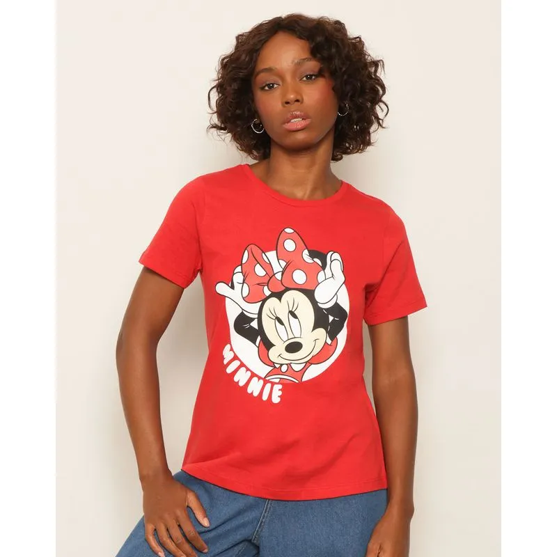 Camiseta Feminina Disney Minnie Manga Curta Vermelha P