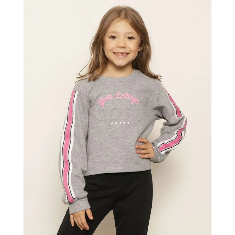 Blusa Infantil Texturizada Estampa Com Escrita Manga Longa Cinza 4
