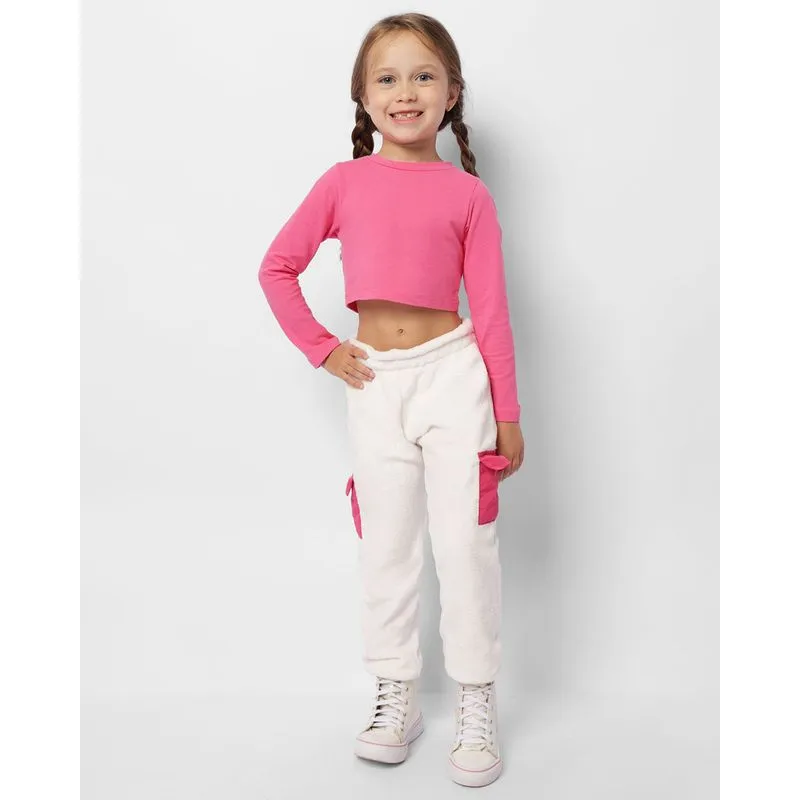 Calça Infantil Fleece Jogger Bolso Cargo Off White 6