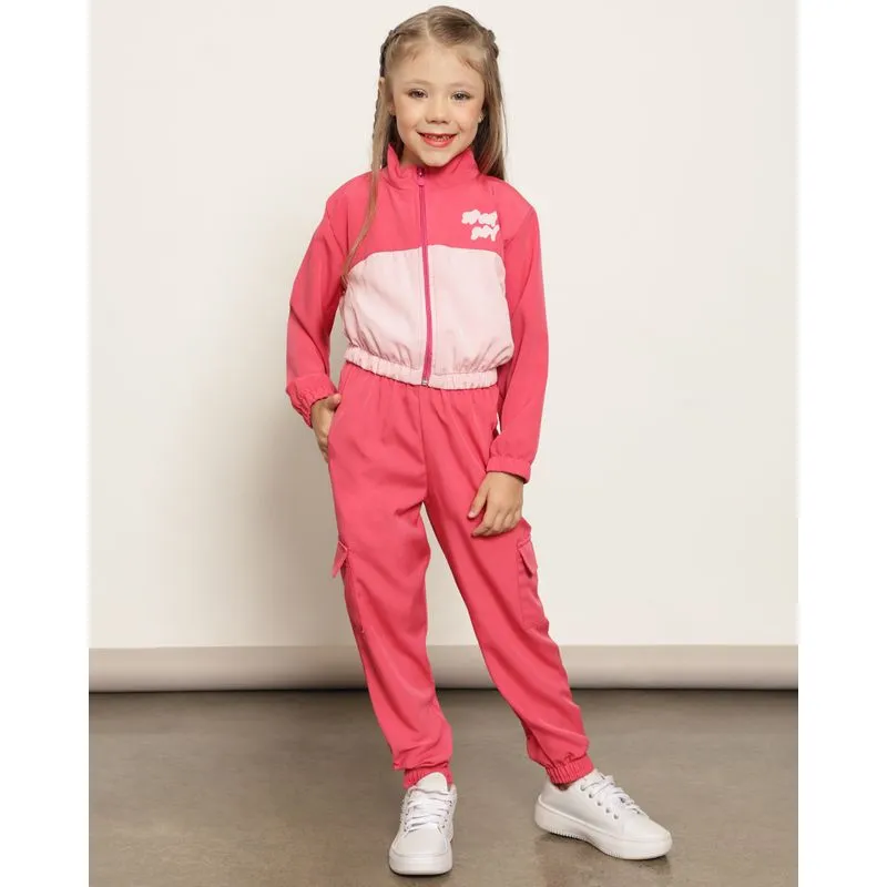 Calça Infantil Jogger Com Bolso Cargo Rosa 4