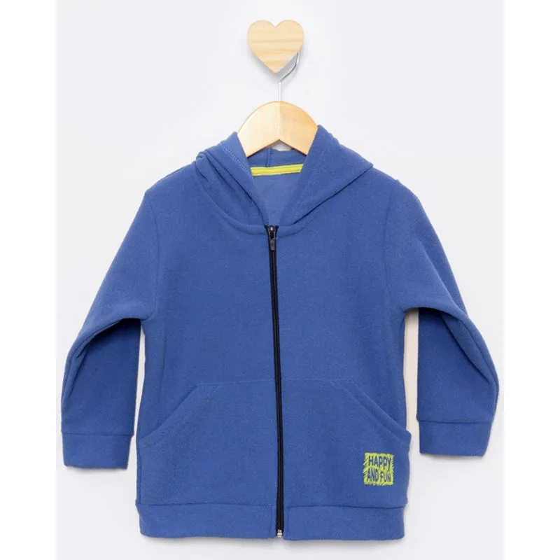 Jaqueta Bebê Atoalhada Peluciada Bolsos Com Capuz Azul 1