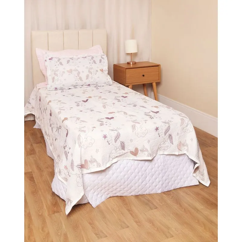 Kit Colcha Infantil J. Serrano Montblanc Estampa Unicórnio Branco UN