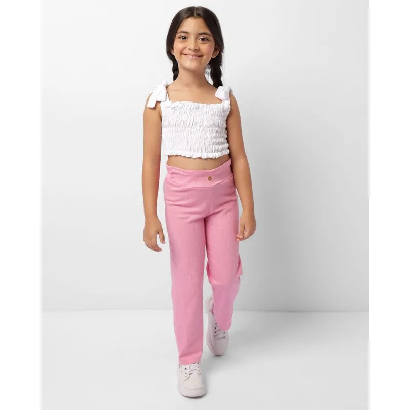 Calça Infantil Reta Texturizada Rosa 6