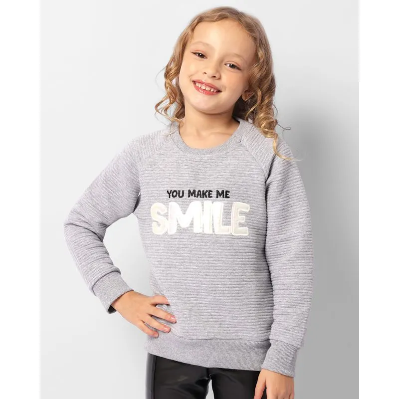 Blusão Moletom Infantil Texturizada Bordado Frontal Cinza 8