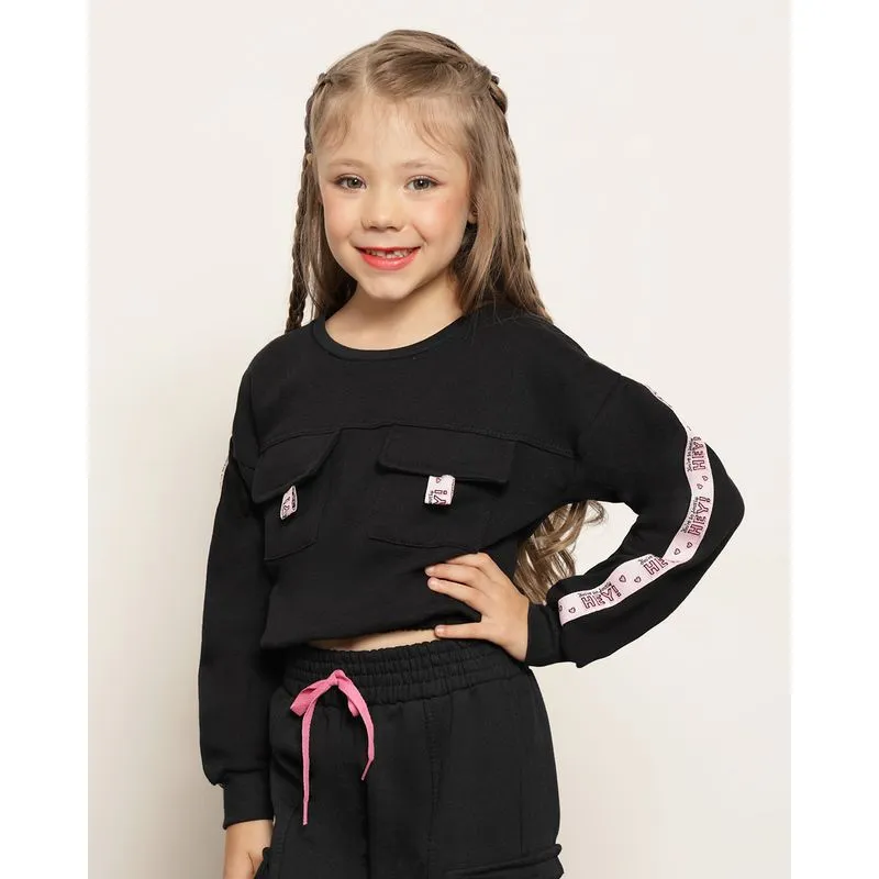 Blusão Moletom Infantil Com Bolsos Preto 6