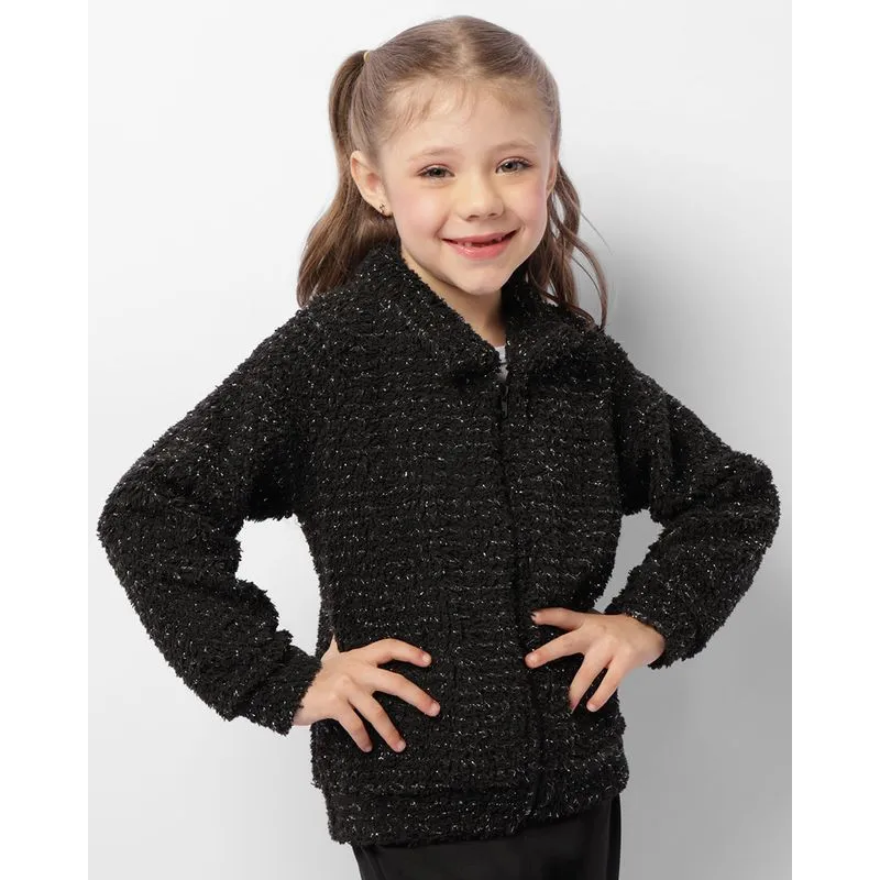 Jaqueta Infantil Manga Longa Sherpa Com Lurex Preta 4