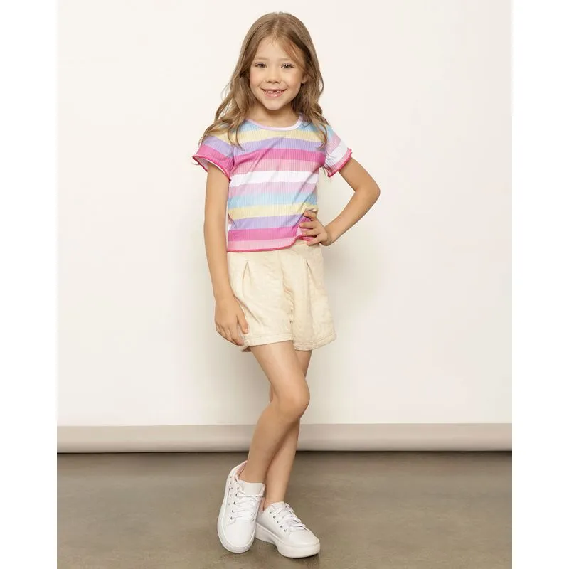 Short Infantil Texturizado Curto Bege 4