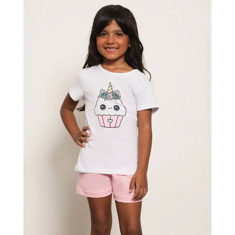 Pijama Infantil Curto Estampa Cupcake Branco 4