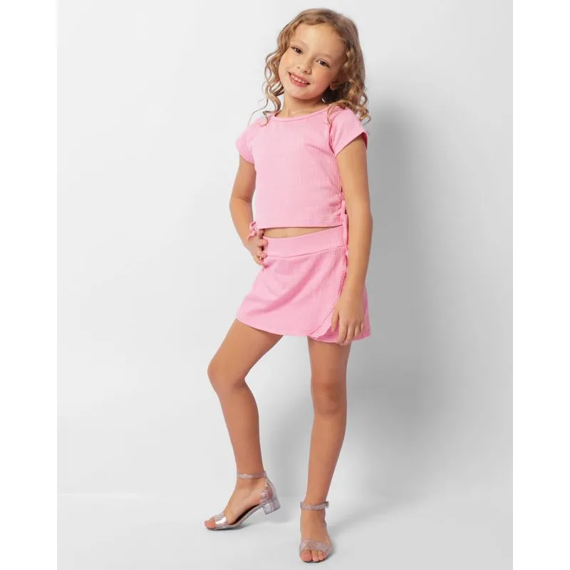 Short Saia Infantil Curto Anarruga Rosa 8