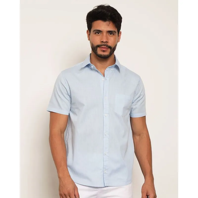 Camisa Masculina Manga Curta Lisa Azul P
