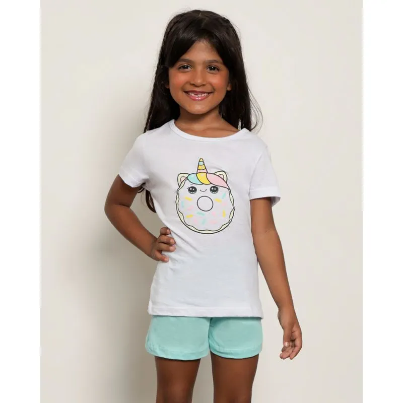 Pijama Infantil Curto Estampa Donutscornio Branco 6