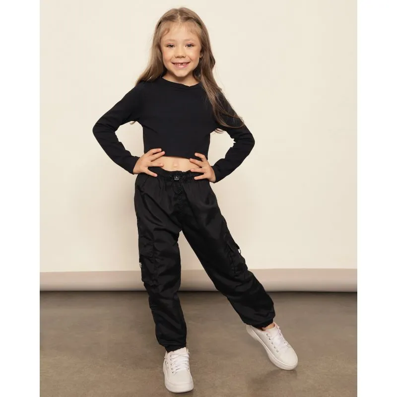 Calça Infantil Jogger Bolso Cargo Preta 8