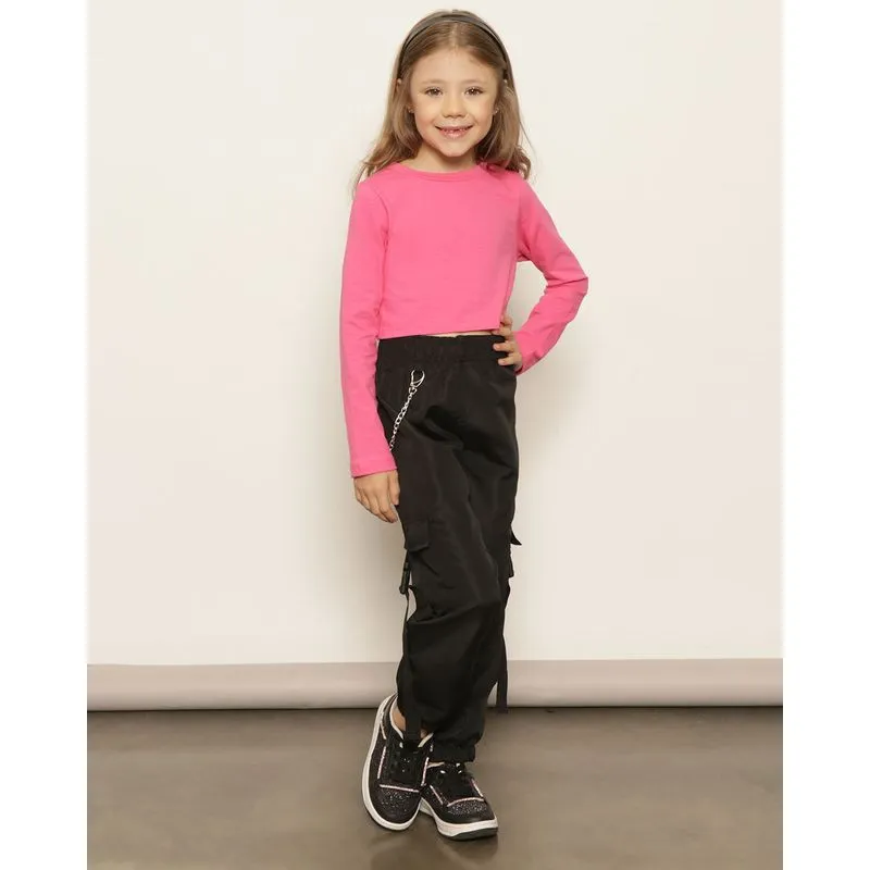Calça Infantil Jogger Bolso Cargo Corrente Preta 10